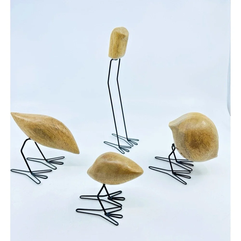 4 Wood Bird Figures FISKELAGE Ikea Minimalist Modern/ Metal Legs MCM